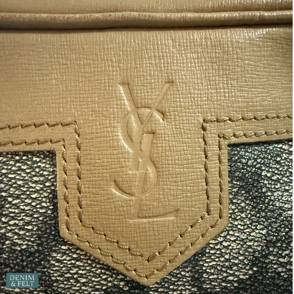 Yves Saint Laurent Monogram Giraffe Print Canvas Clutch Makeup Bag Beige Gray - Picture 8 of 12